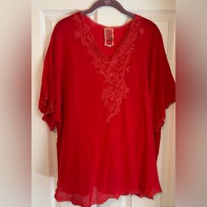 Johnny Was XXL Holiday Red Flowing Tunic Top